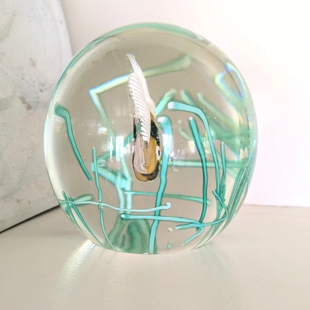 Vtg Fratelli Toso Murano Purple/Yellow Fish Seaweed Paperweight Glass Aquarium - Picture 7 of 9